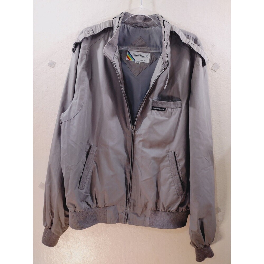 Members Only Iconic Mens 44 Jacket Gray Zip Up Windbreaker Vintage 80s 90s Retro